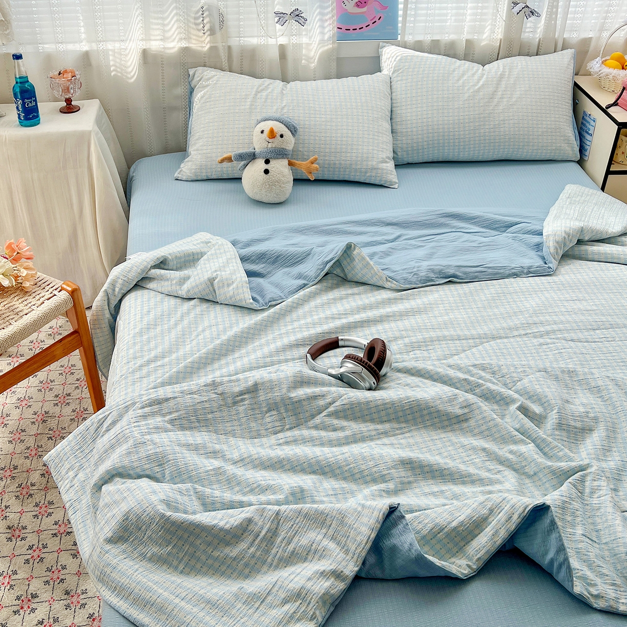 91家纺网 家纺一手货源 找家纺 王朝国际 2026新款A类彩竺棉印花夏被四件套 海盐甜心