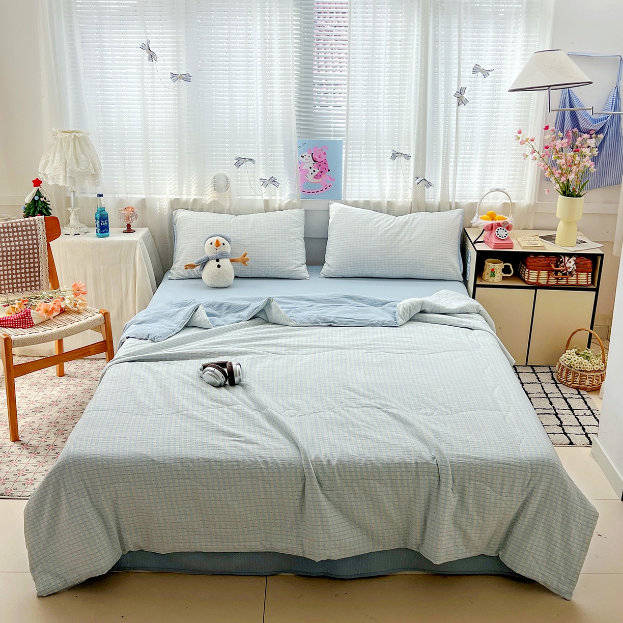 王朝国际 2026新款A类彩竺棉印花夏被四件套 海盐甜心