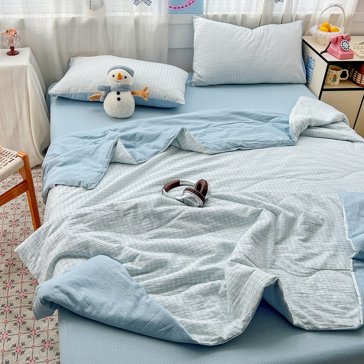 91家纺网 家纺一手货源 找家纺 王朝国际 2026新款A类彩竺棉印花夏被四件套 海盐甜心