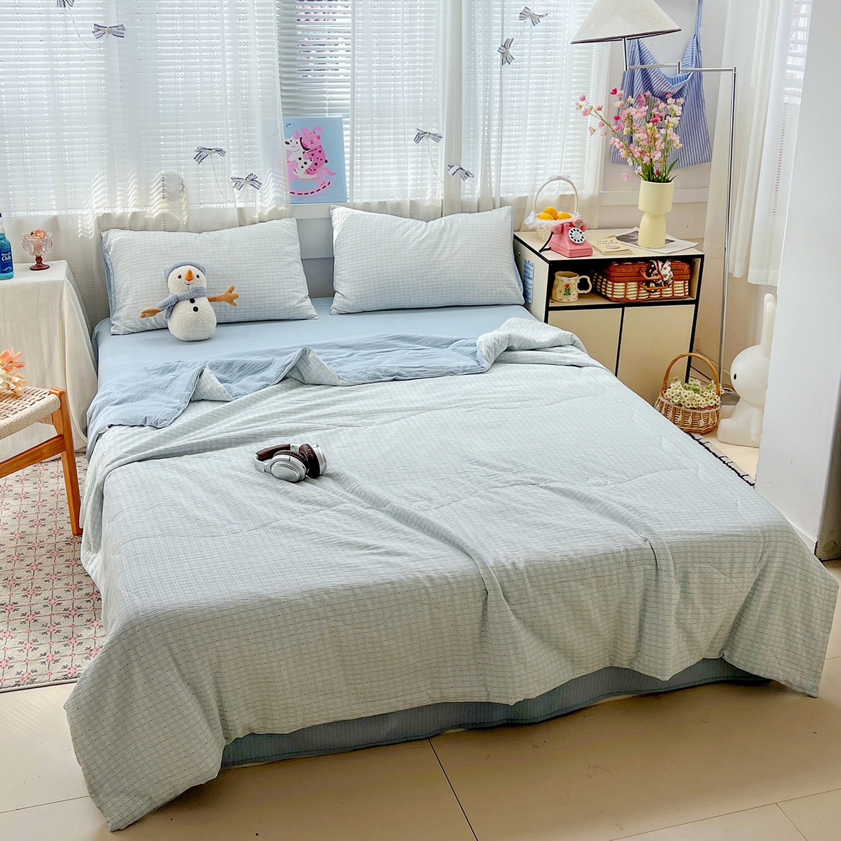 91家纺网 家纺一手货源 找家纺 王朝国际 2026新款A类彩竺棉印花夏被四件套 海盐甜心