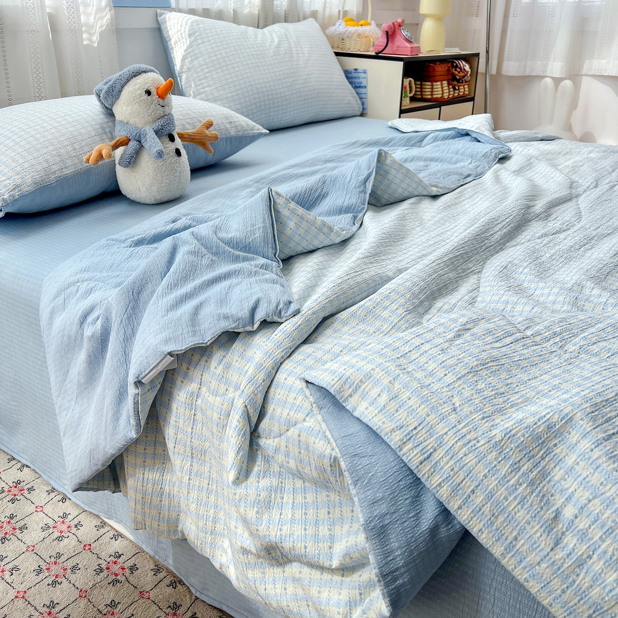 91家纺网 家纺一手货源 找家纺 王朝国际 2026新款A类彩竺棉印花夏被四件套 海盐甜心