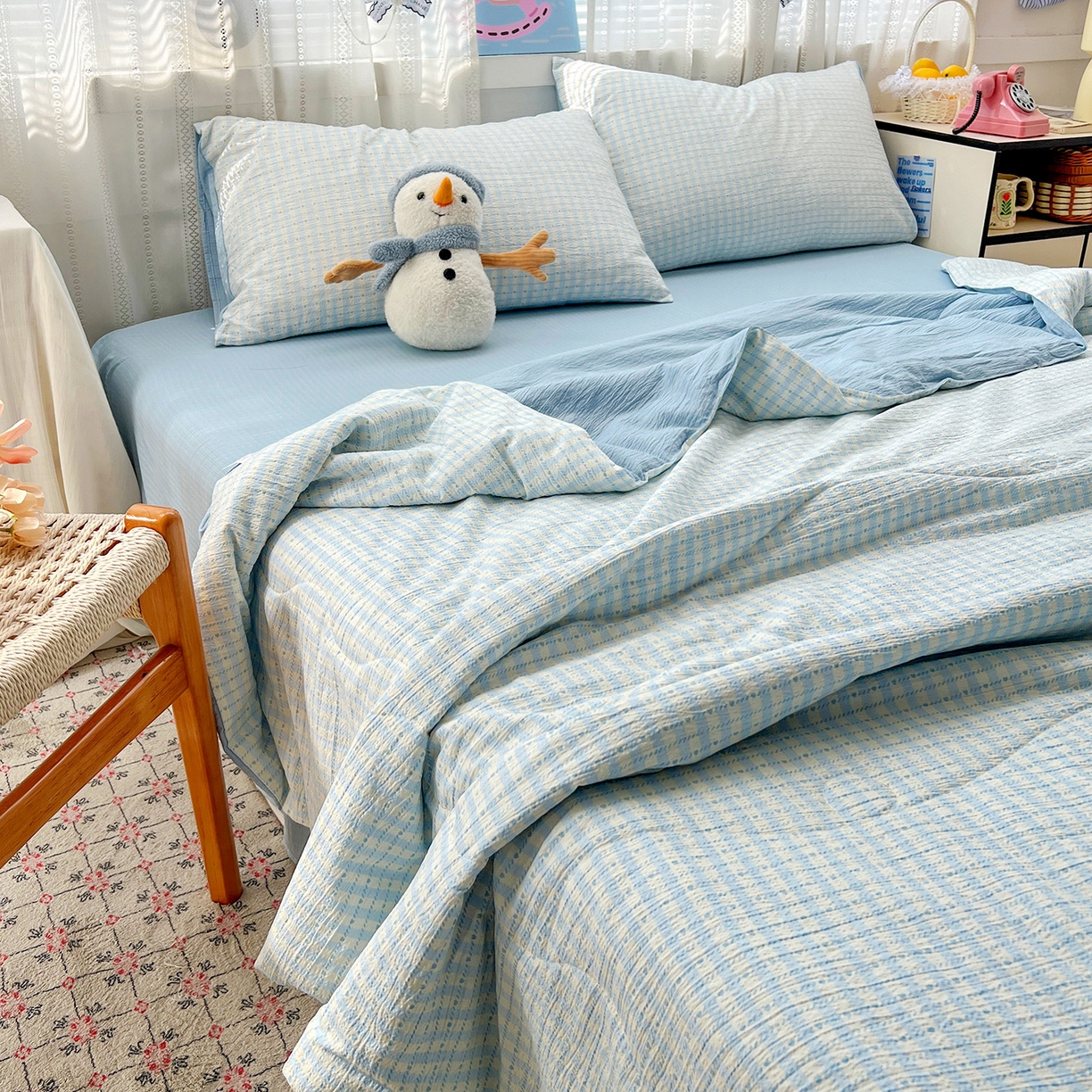 91家纺网 家纺一手货源 找家纺 王朝国际 2026新款A类彩竺棉印花夏被四件套 海盐甜心