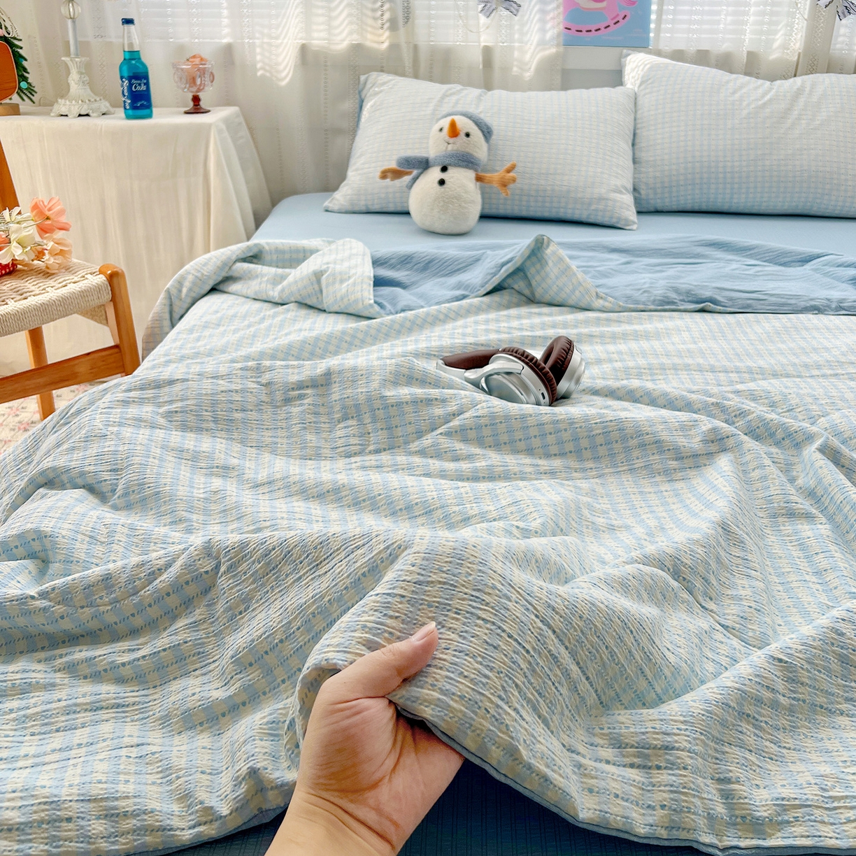 91家纺网 家纺一手货源 找家纺 王朝国际 2026新款A类彩竺棉印花夏被四件套 海盐甜心