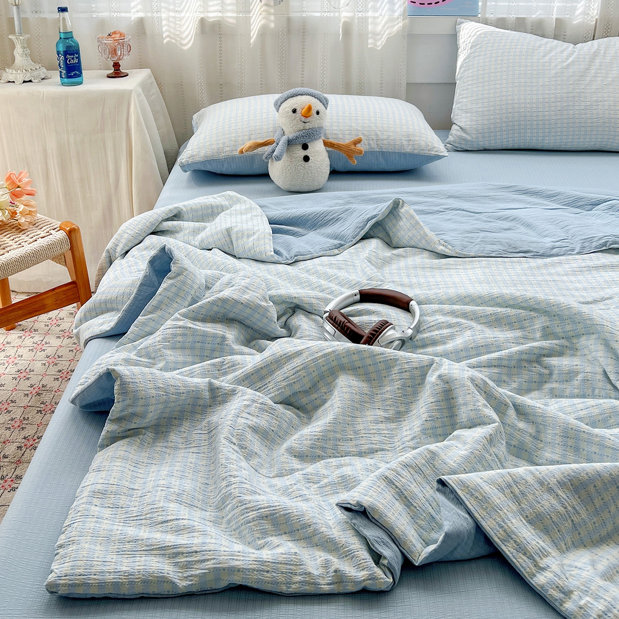 91家纺网 家纺一手货源 找家纺 王朝国际 2026新款A类彩竺棉印花夏被四件套 海盐甜心