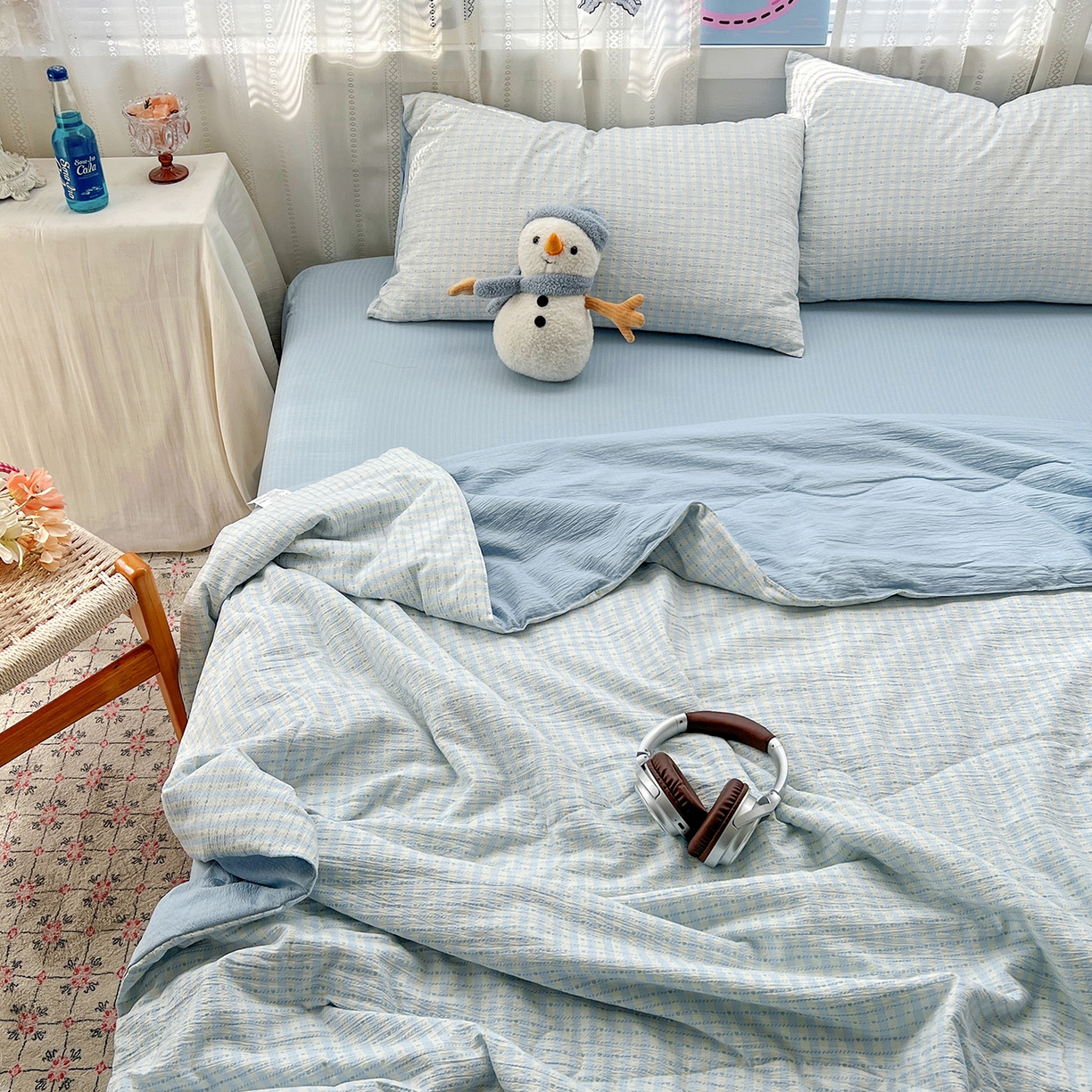 91家纺网 家纺一手货源 找家纺 王朝国际 2026新款A类彩竺棉印花夏被四件套 海盐甜心