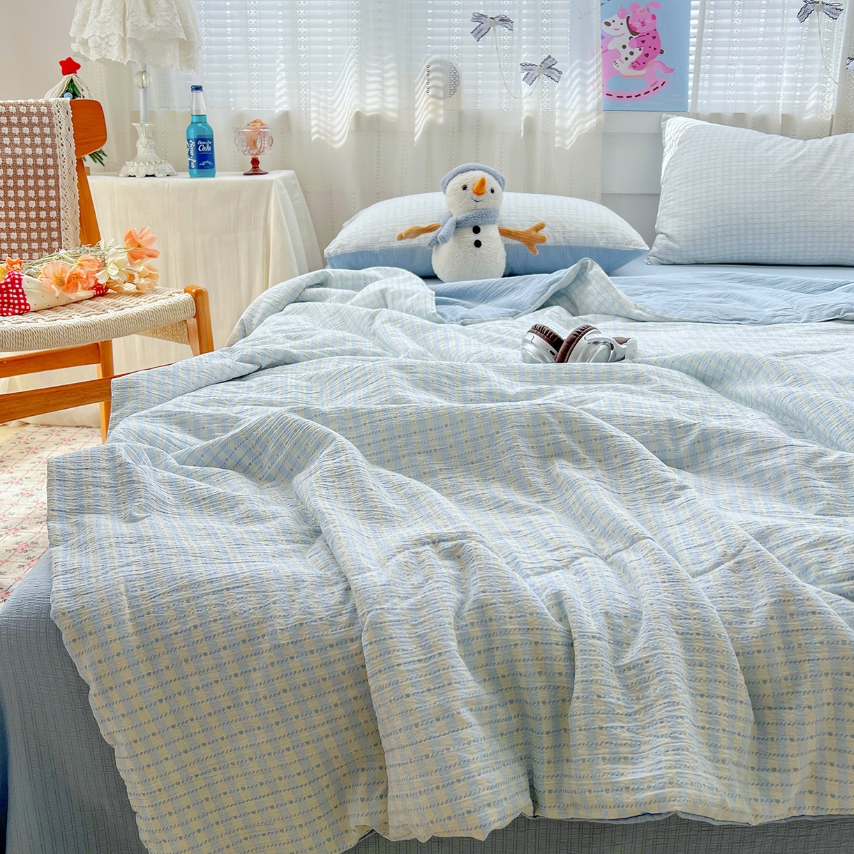 91家纺网 家纺一手货源 找家纺 王朝国际 2026新款A类彩竺棉印花夏被四件套 海盐甜心