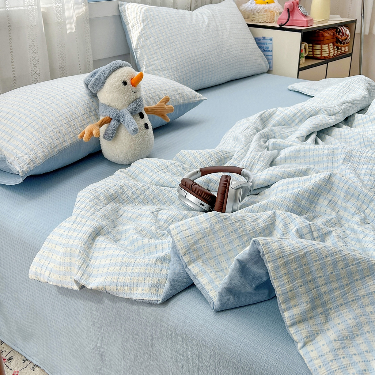 91家纺网 家纺一手货源 找家纺 王朝国际 2026新款A类彩竺棉印花夏被四件套 海盐甜心