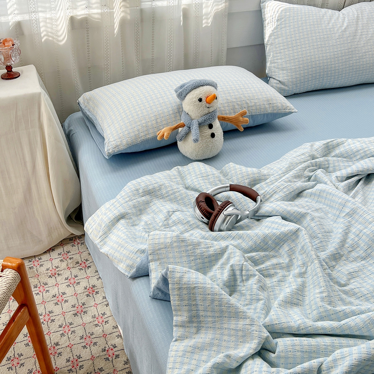 91家纺网 家纺一手货源 找家纺 王朝国际 2026新款A类彩竺棉印花夏被四件套 海盐甜心