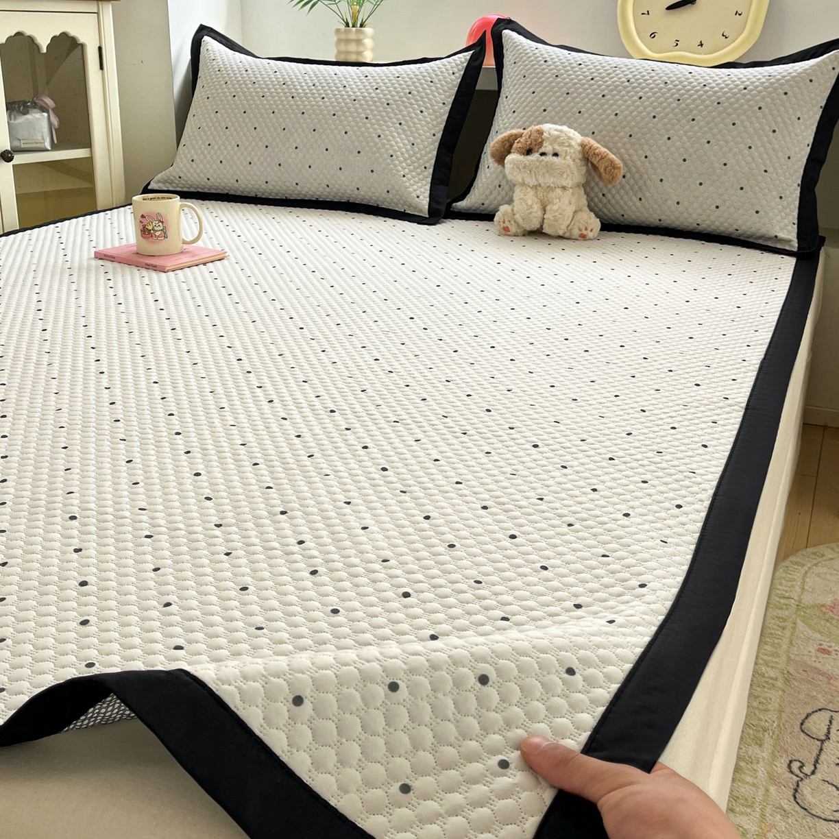 91家纺网 家纺一手货源 找家纺 寐居家纺 2026新款冰豆豆数码印花席三明治底凉席席子 星光点点