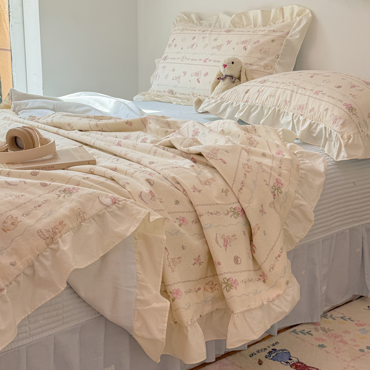 91家纺网 家纺一手货源 找家纺 （总）女子家纺 2026新款全棉花边夏被全棉床盖夏被四件套