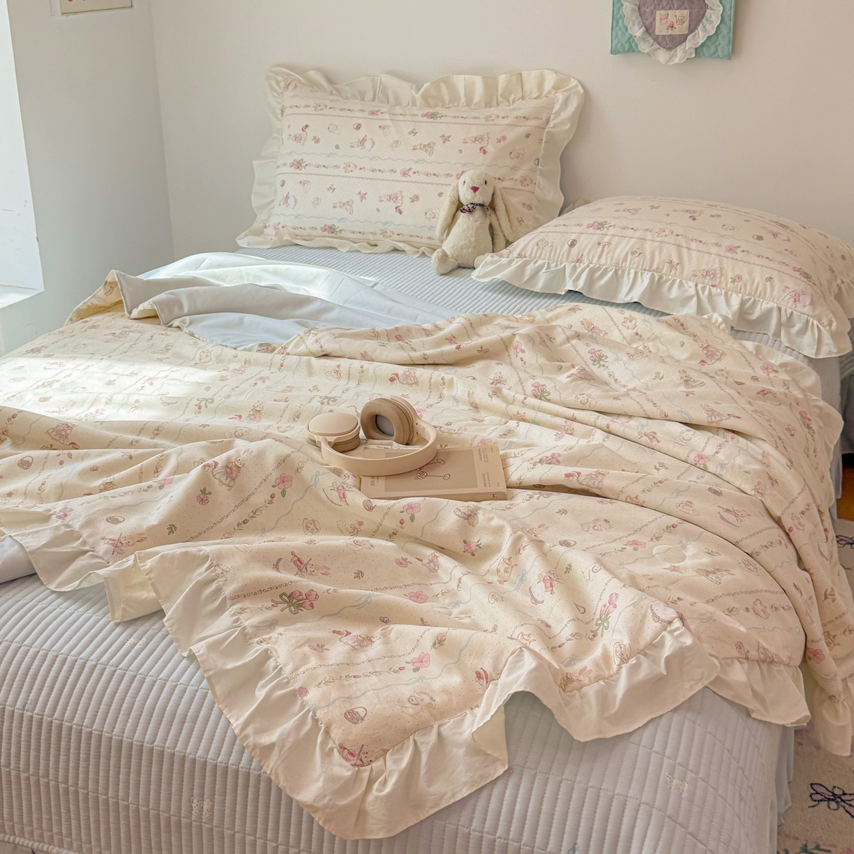 91家纺网 家纺一手货源 找家纺 （总）女子家纺 2026新款全棉花边夏被全棉床盖夏被四件套