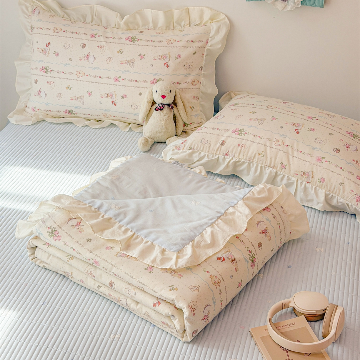 91家纺网 家纺一手货源 找家纺 （总）女子家纺 2026新款全棉花边夏被全棉床盖夏被四件套