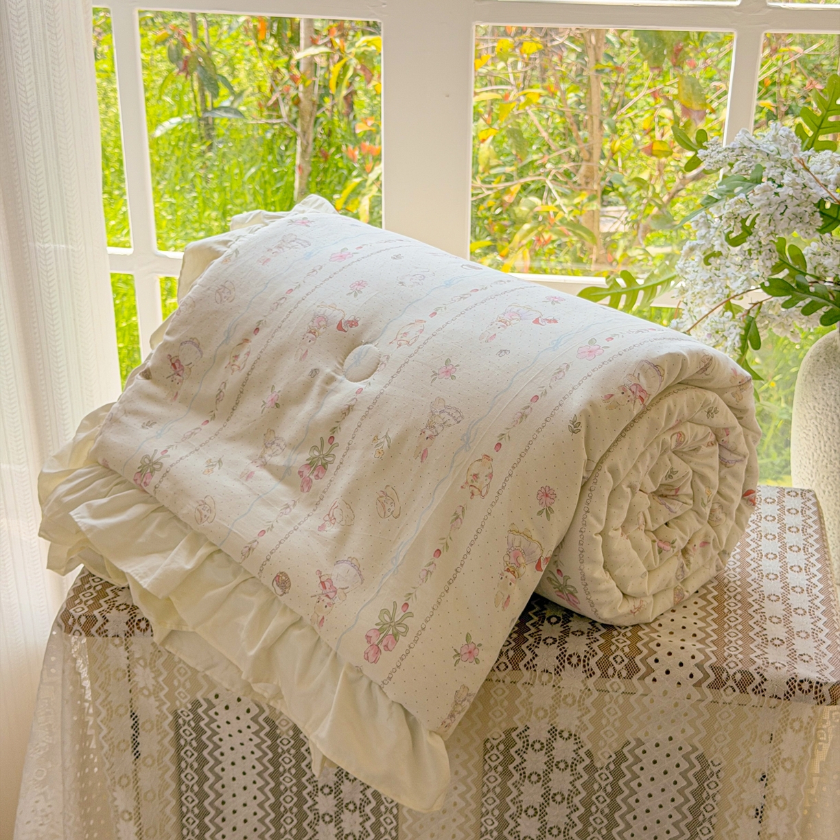 91家纺网 家纺一手货源 找家纺 （总）女子家纺 2026新款全棉花边夏被全棉床盖夏被四件套