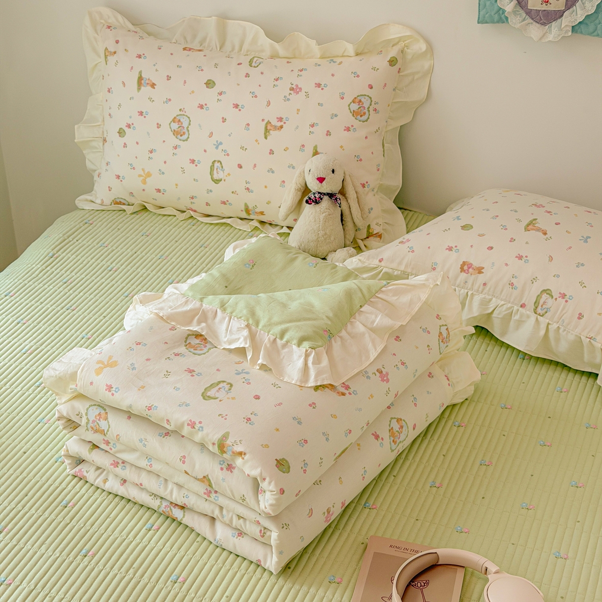 91家纺网 家纺一手货源 找家纺 （总）女子家纺 2026新款全棉花边夏被全棉床盖夏被四件套