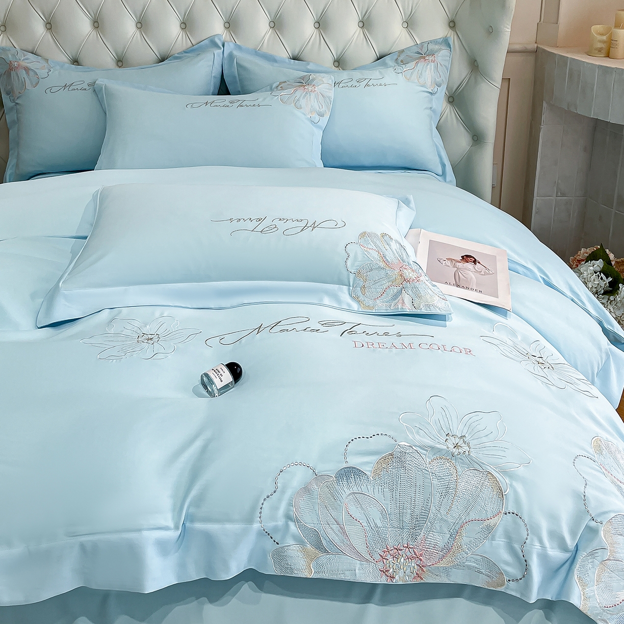 91家纺网 家纺一手货源 找家纺 经年 2026春夏新款天丝刺绣四件套-时光 时光-以太兰