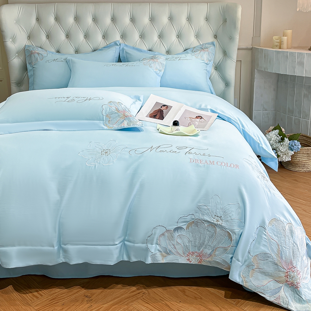 91家纺网 家纺一手货源 找家纺 经年 2026春夏新款天丝刺绣四件套-时光 时光-以太兰