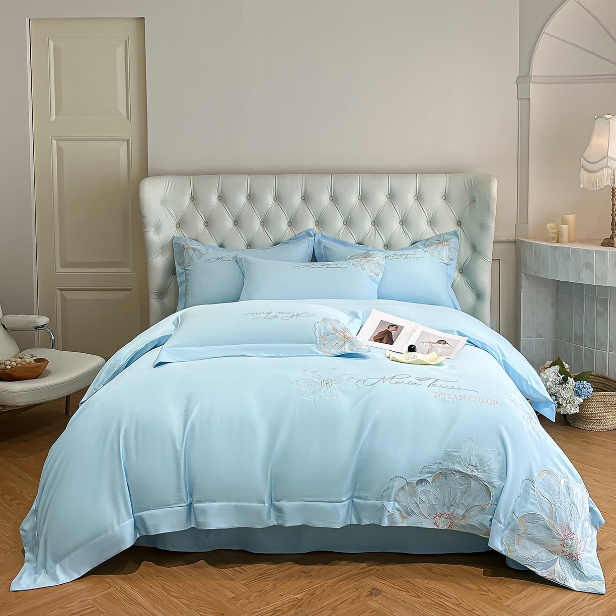 91家纺网 家纺一手货源 找家纺 经年 2026春夏新款天丝刺绣四件套-时光 时光-以太兰