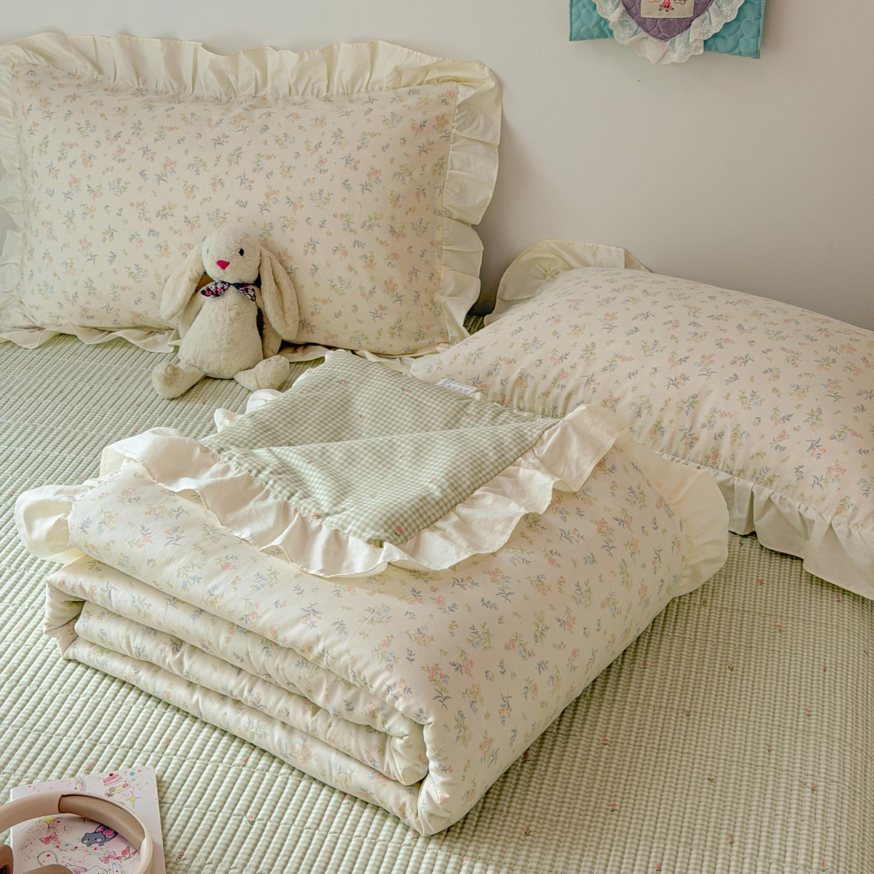 女子家纺 2026新款全棉花边夏被全棉床盖夏被四件套 晚棠枝语