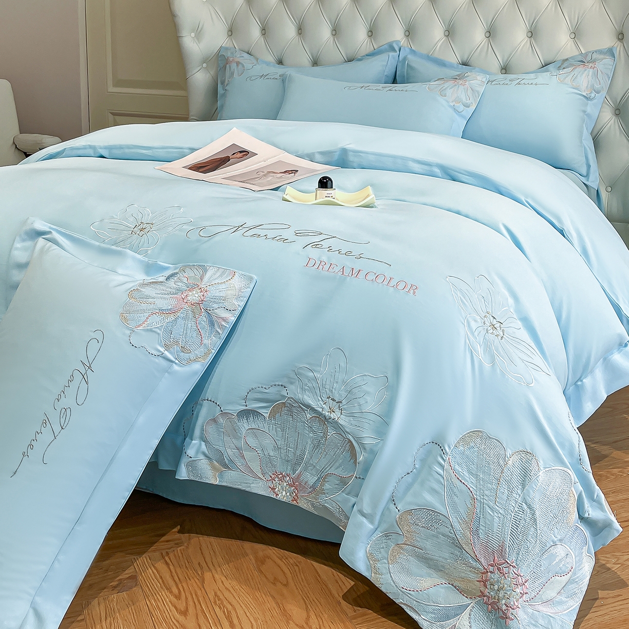 91家纺网 家纺一手货源 找家纺 经年 2026春夏新款天丝刺绣四件套-时光 时光-以太兰