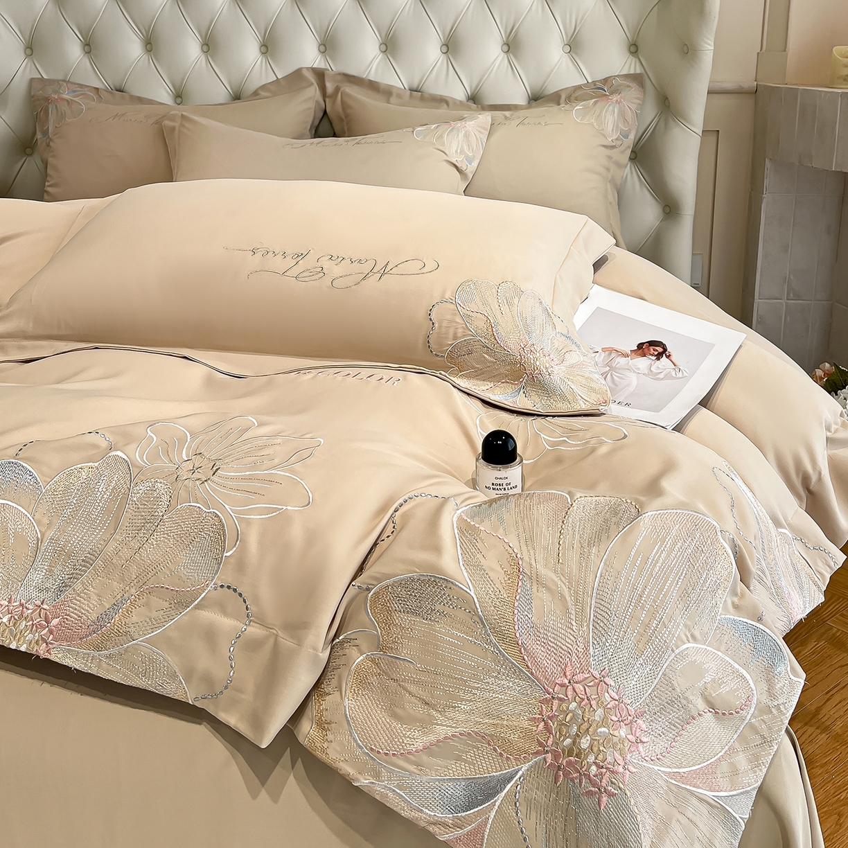 91家纺网 家纺一手货源 找家纺 经年 2026春夏新款天丝刺绣四件套-时光 时光-香槟