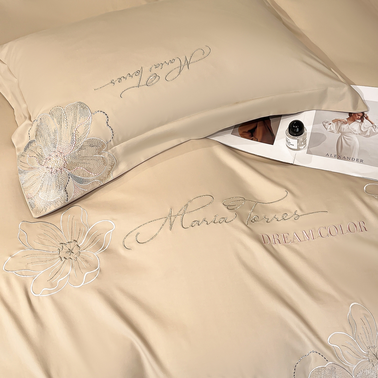 91家纺网 家纺一手货源 找家纺 经年 2026春夏新款天丝刺绣四件套-时光 时光-香槟