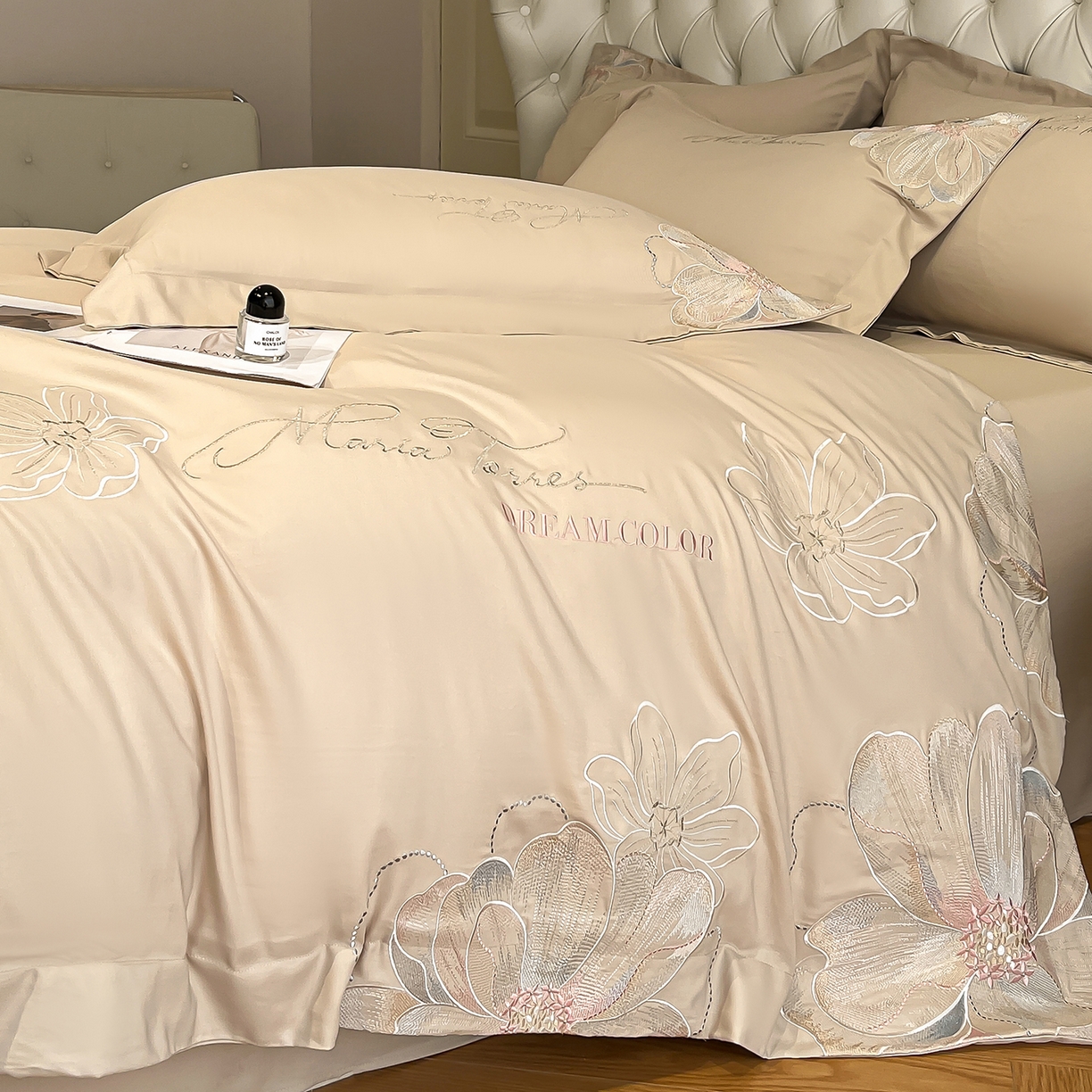 91家纺网 家纺一手货源 找家纺 经年 2026春夏新款天丝刺绣四件套-时光 时光-香槟