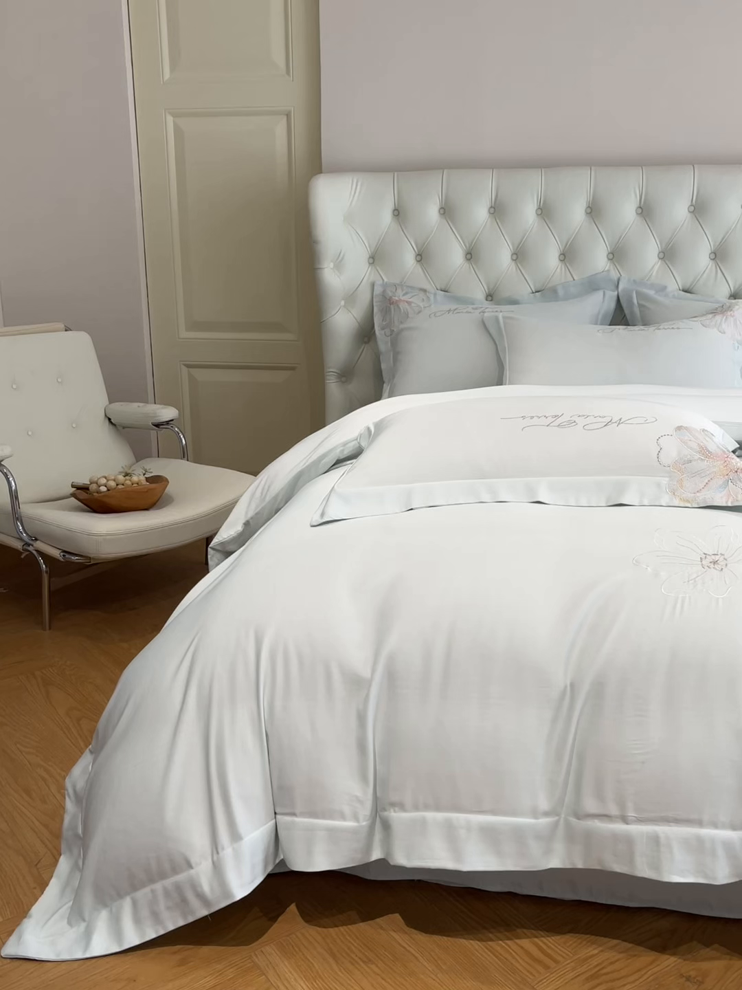 91家纺网 家纺一手货源 找家纺 经年 2026春夏新款天丝刺绣四件套-时光 时光-抹茶绿