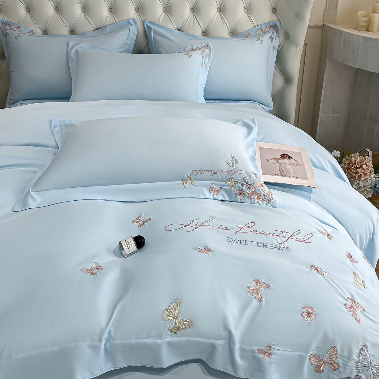 91家纺网 家纺一手货源 找家纺 经年 2026春夏新款天丝刺绣四件套-蝶恋 蝶恋-以太兰