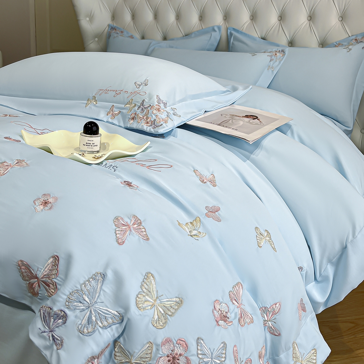 91家纺网 家纺一手货源 找家纺 经年 2026春夏新款天丝刺绣四件套-蝶恋 蝶恋-以太兰