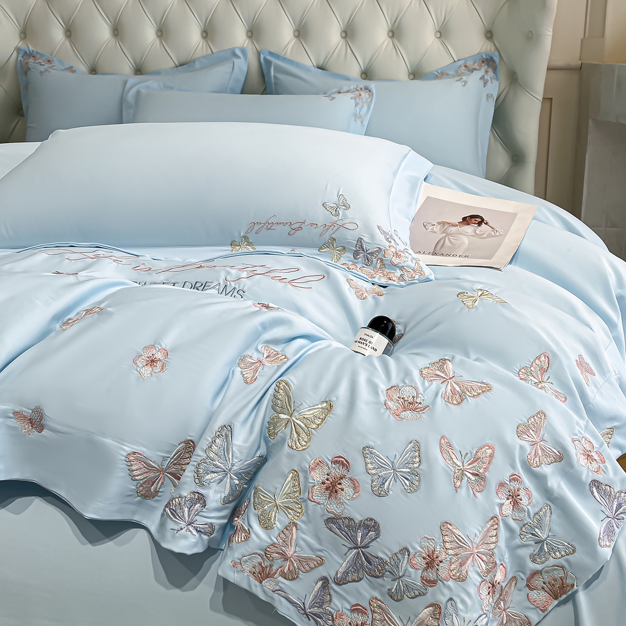 91家纺网 家纺一手货源 找家纺 经年 2026春夏新款天丝刺绣四件套-蝶恋 蝶恋-以太兰