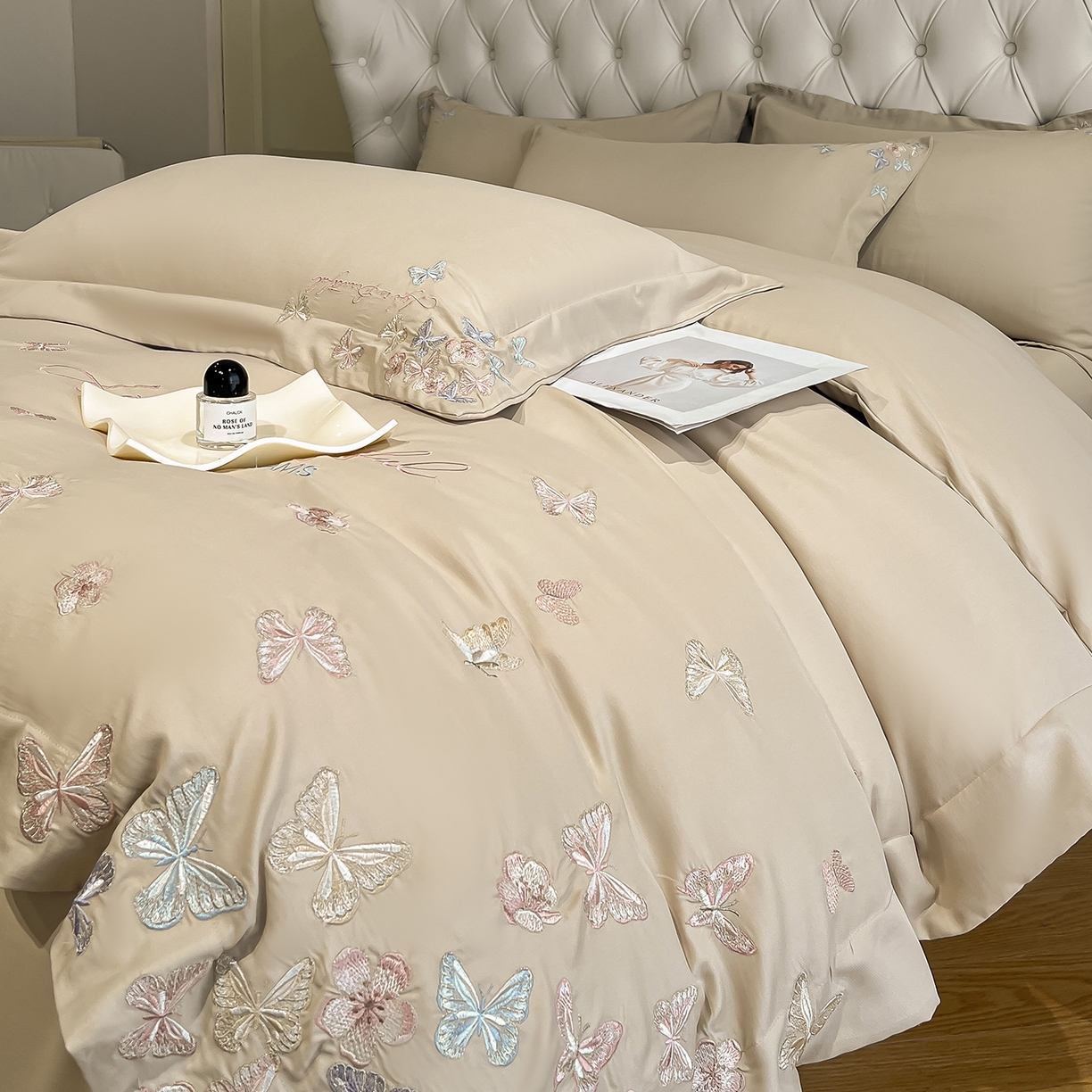 经年 2026春夏新款天丝刺绣四件套-蝶恋 蝶恋-香槟