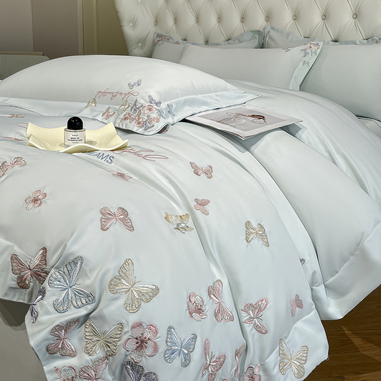 经年 2026春夏新款天丝刺绣四件套-蝶恋 蝶恋-抹茶绿