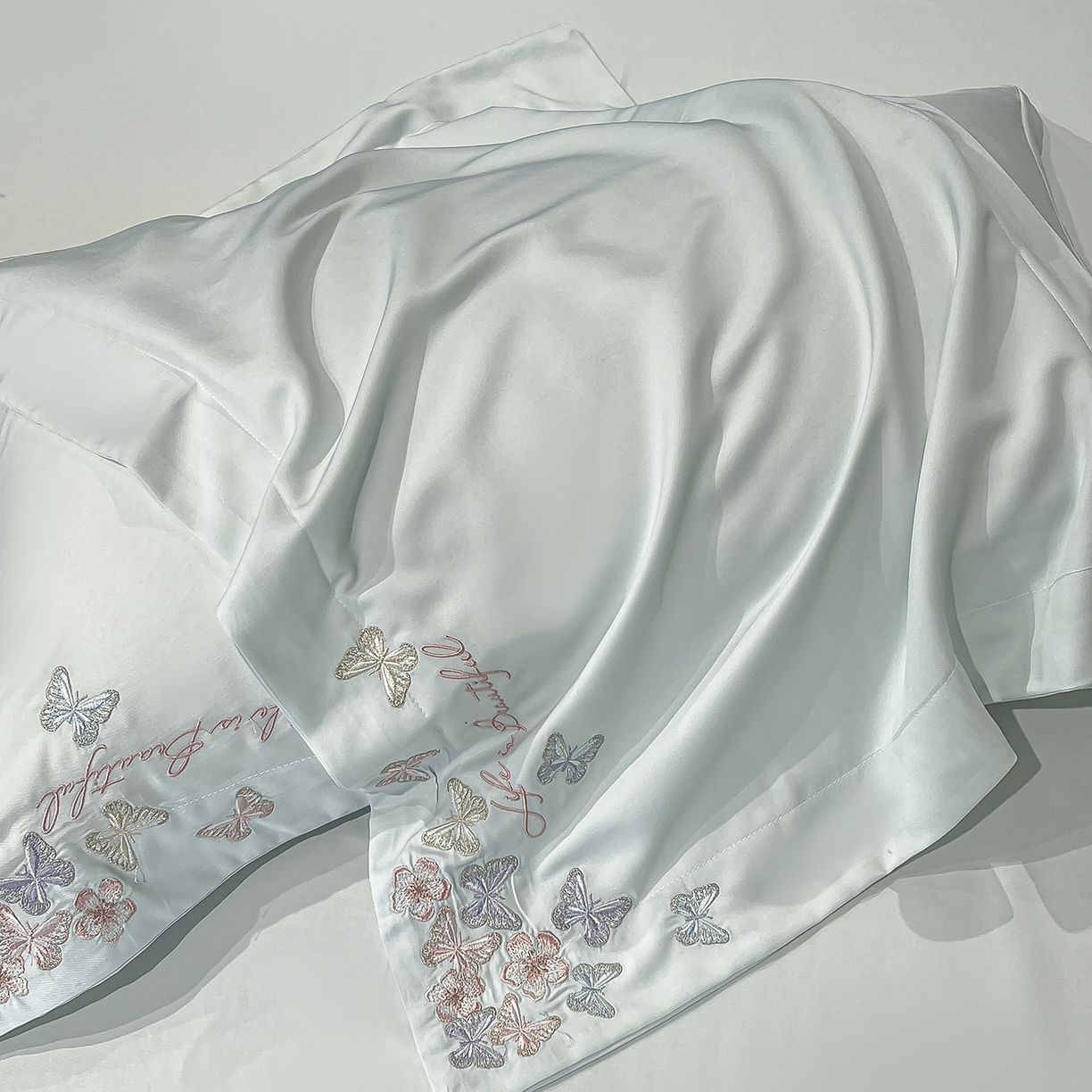 91家纺网 家纺一手货源 找家纺 经年 2026春夏新款天丝刺绣四件套-蝶恋 蝶恋-抹茶绿