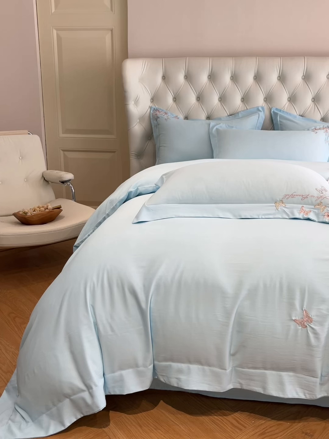 91家纺网 家纺一手货源 找家纺 经年 2026春夏新款天丝刺绣四件套-蝶恋 蝶恋-以太兰