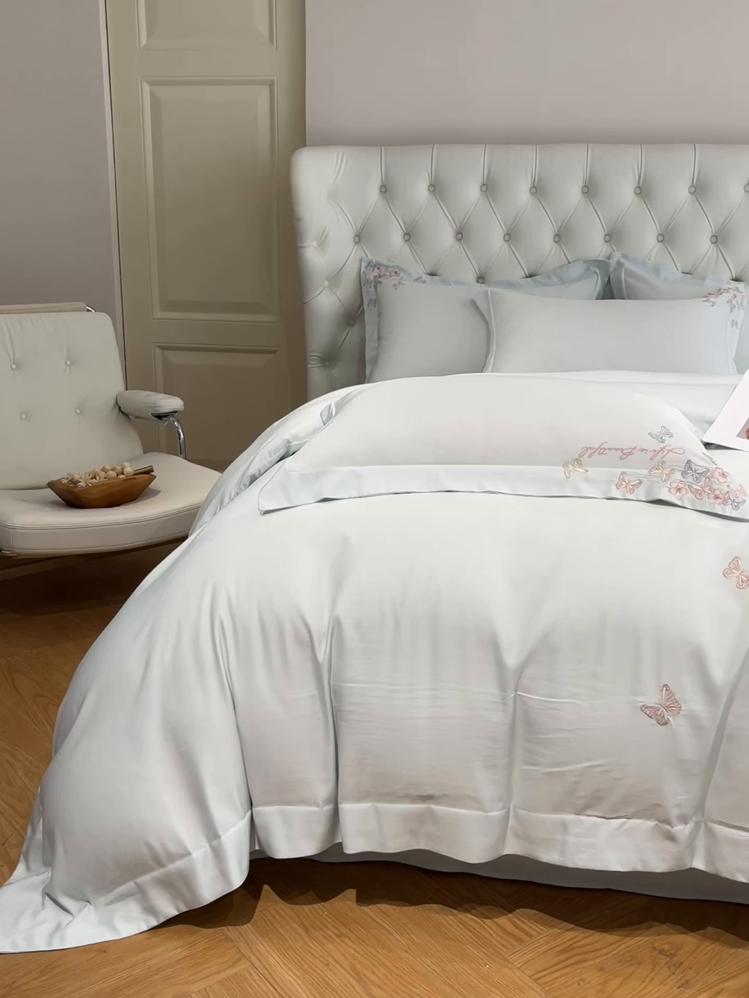 91家纺网 家纺一手货源 找家纺 经年 2026春夏新款天丝刺绣四件套-蝶恋 蝶恋-抹茶绿