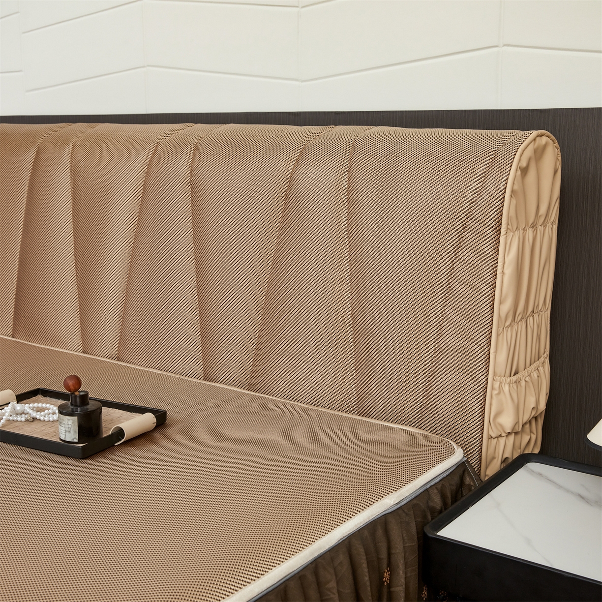 情恒家纺 2026新款冰藤加厚双面全包床头罩 皇家-香槟金 1.2米