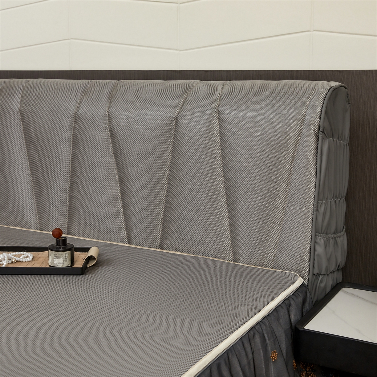 情恒家纺 2026新款冰藤加厚双面全包床头罩 皇家-高级灰 1.5米