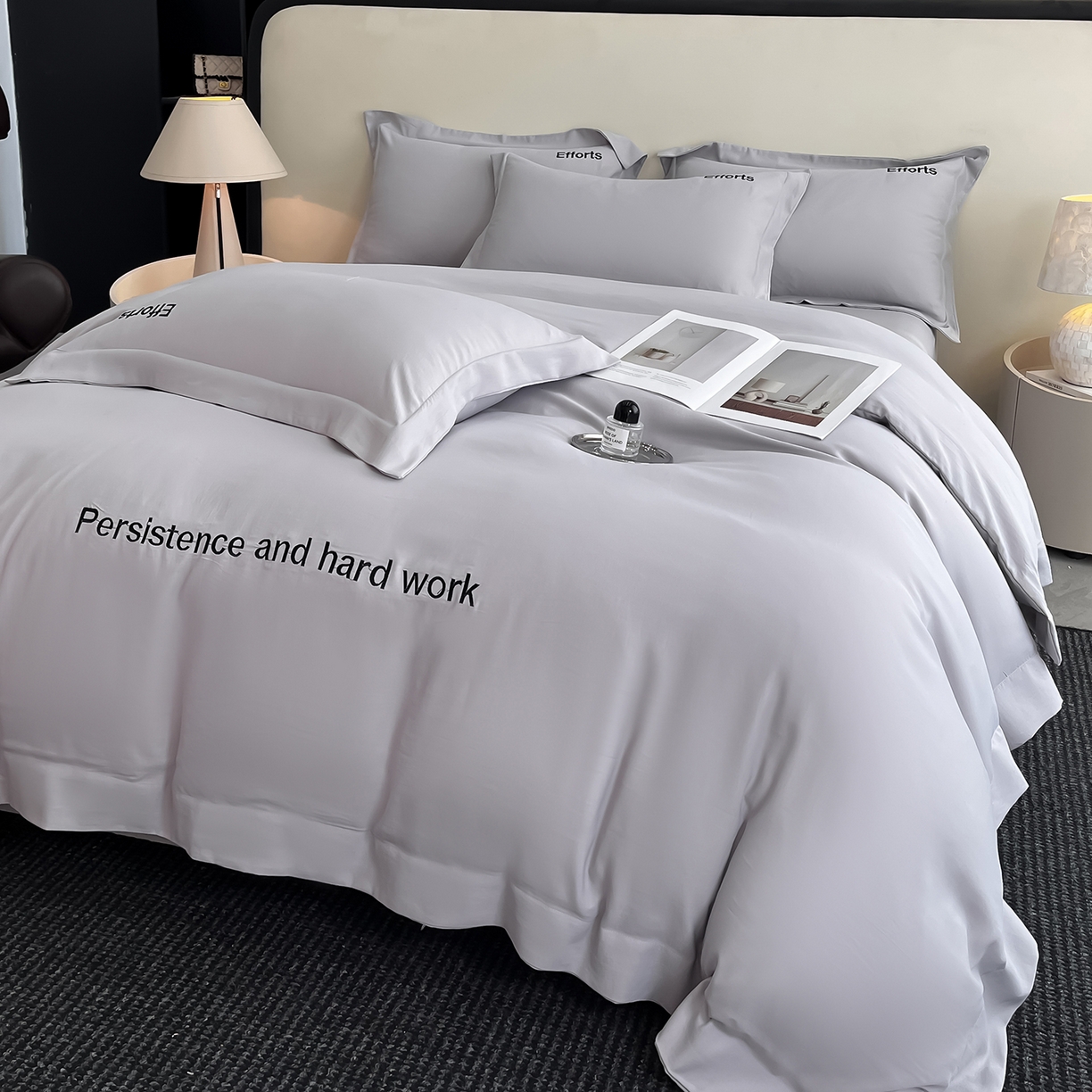 91家纺网 家纺一手货源 找家纺 经年 2026春夏新款天丝刺绣四件套-有理想 有理想-爵士灰