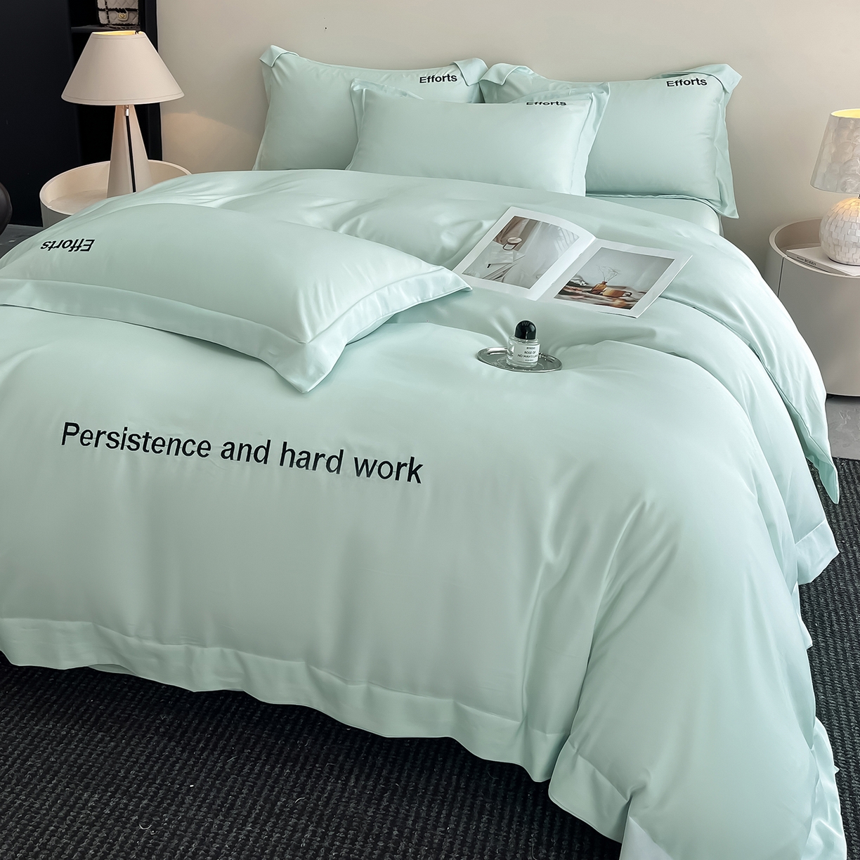 91家纺网 家纺一手货源 找家纺 经年 2026春夏新款天丝刺绣四件套-有理想 有理想-抹茶绿