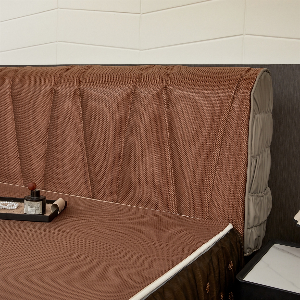 情恒家纺 2026新款冰藤加厚双面全包床头罩 皇家-咖啡棕 2.3米