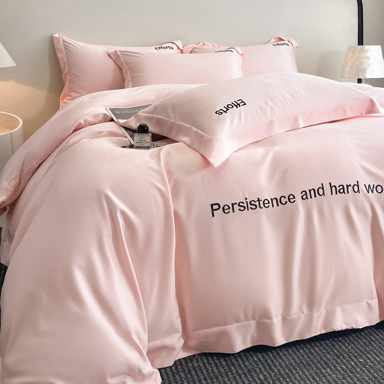 91家纺网 家纺一手货源 找家纺 经年 2026春夏新款天丝刺绣四件套-有理想 有理想-粉玉