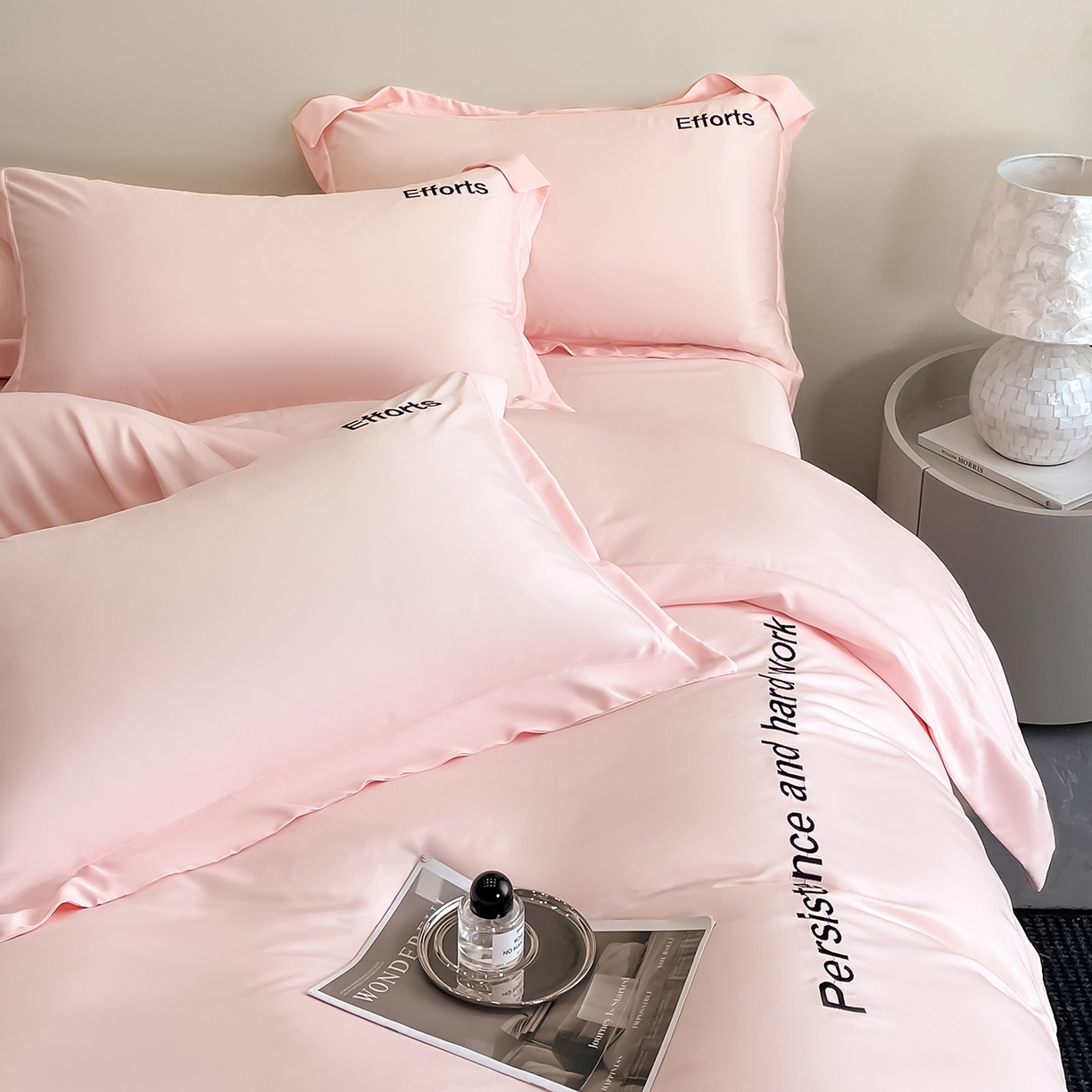 91家纺网 家纺一手货源 找家纺 经年 2026春夏新款天丝刺绣四件套-有理想 有理想-粉玉