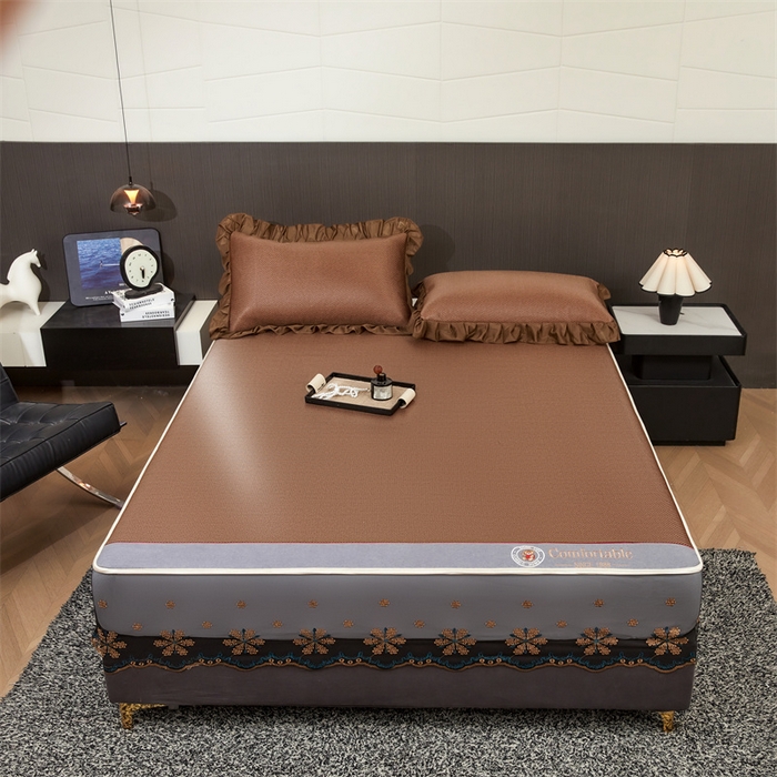 91家纺网 家纺一手货源 找家纺 情恒家纺 2026新款冰藤席床笠款席子凉席三件套-皇家 皇家-咖啡棕