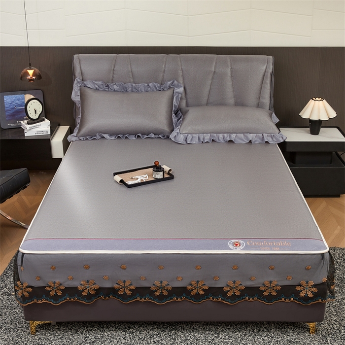 91家纺网 家纺一手货源 找家纺 情恒家纺 2026新款冰藤席床笠款席子凉席三件套-皇家 皇家-高级灰