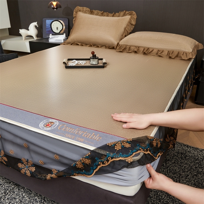 情恒家纺 2026新款冰藤席床笠款席子凉席三件套-皇家 皇家-香槟金