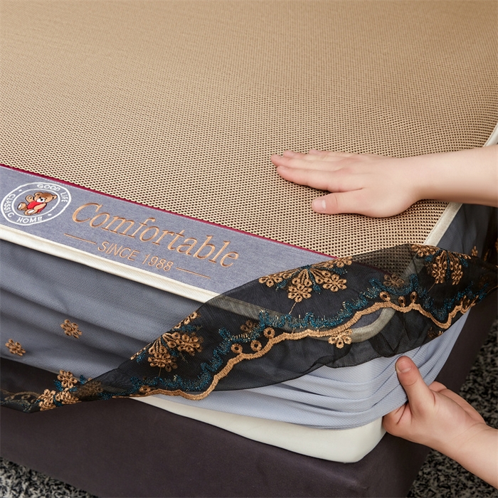 91家纺网 家纺一手货源 找家纺 情恒家纺 2026新款冰藤席床笠款席子凉席三件套-皇家 皇家-香槟金