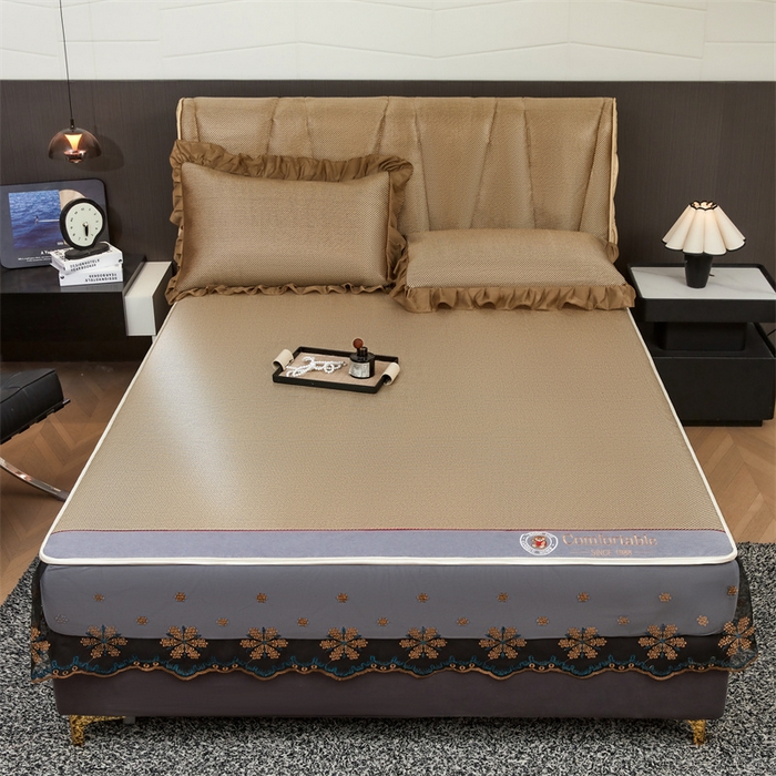 91家纺网 家纺一手货源 找家纺 情恒家纺 2026新款冰藤席床笠款席子凉席三件套-皇家 皇家-香槟金