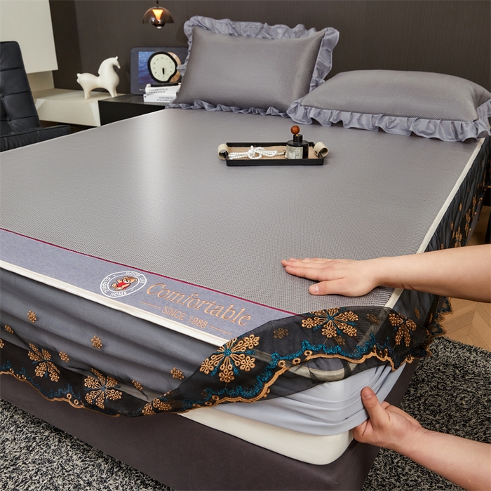 情恒家纺 2026新款冰藤席床笠款席子凉席三件套-皇家 皇家-高级灰