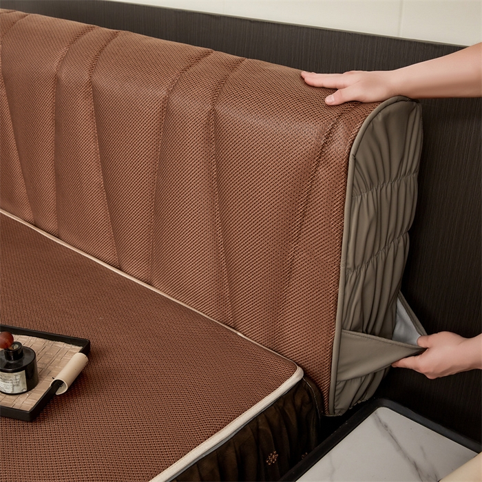 91家纺网 家纺一手货源 找家纺 情恒家纺 2026新款冰藤席床笠款席子凉席三件套-皇家 皇家-咖啡棕