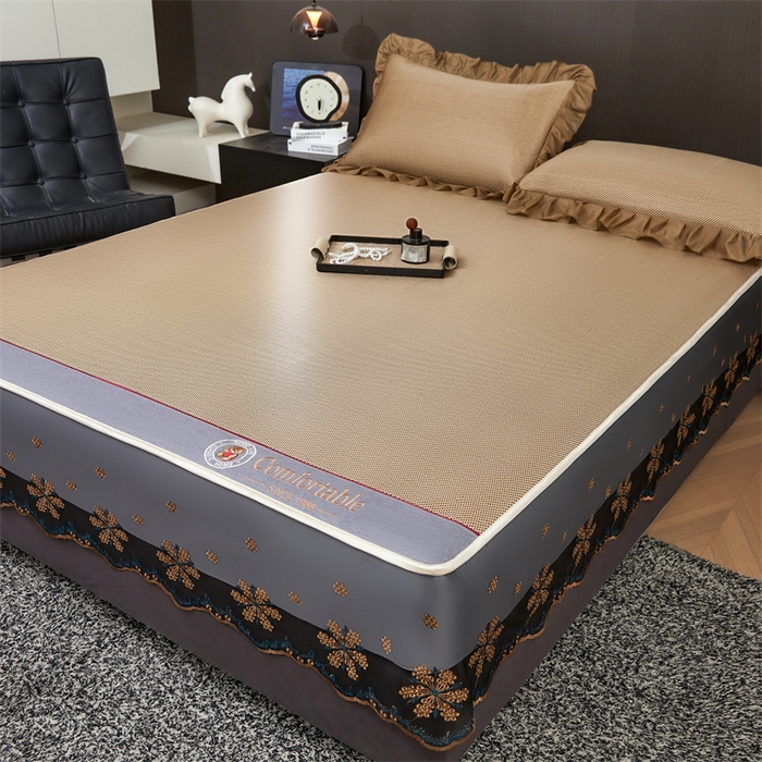 91家纺网 家纺一手货源 找家纺 情恒家纺 2026新款冰藤席床笠款席子凉席三件套-皇家 皇家-香槟金